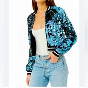 Forever 21 Jacket Womens L Large Mermaid Sequin Full Zip Bomber